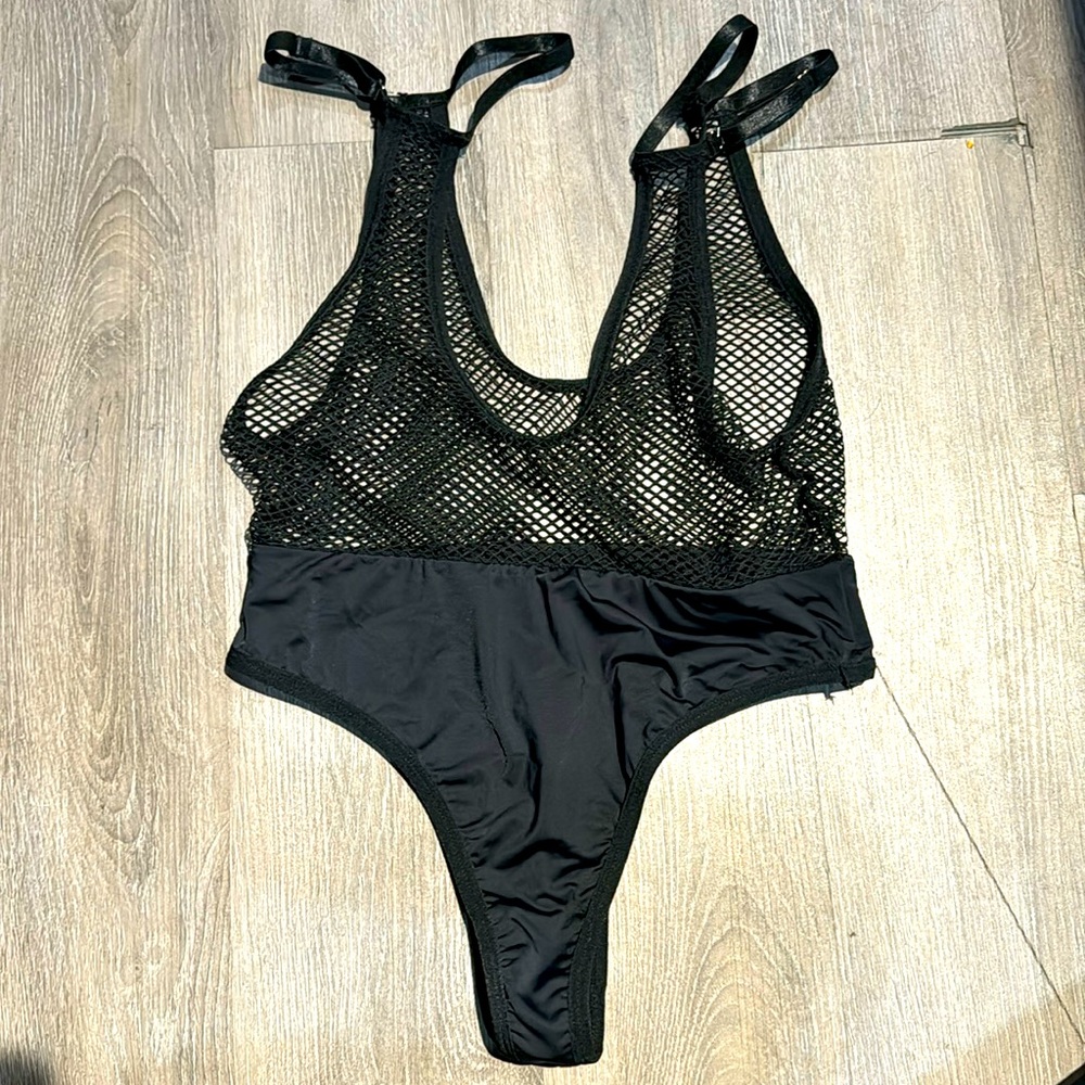 Black Bodysuit with Fishnet Top
